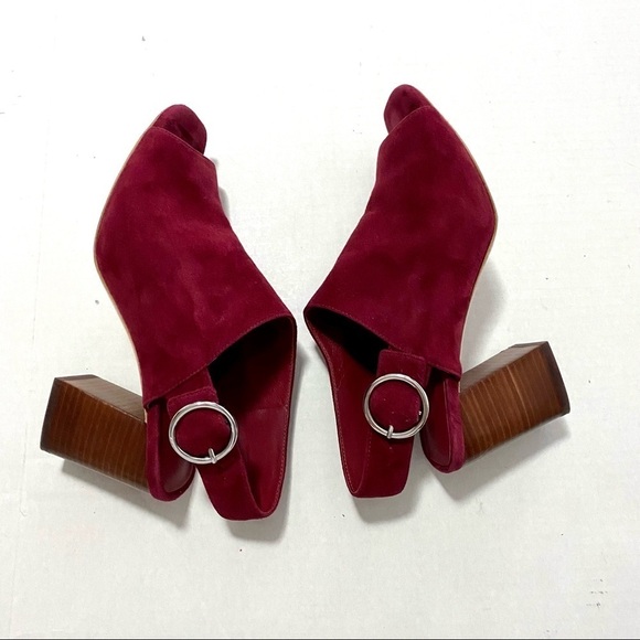 VIA SPIGA Burgundy Suede Slingback Sandals 6.5M Block Chunky Heels Leather - Picture 6 of 14